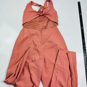 Shinestar Salmon Coral Wide Leg Tie Back Pant‎ Jumpsuit Crop Romper Large